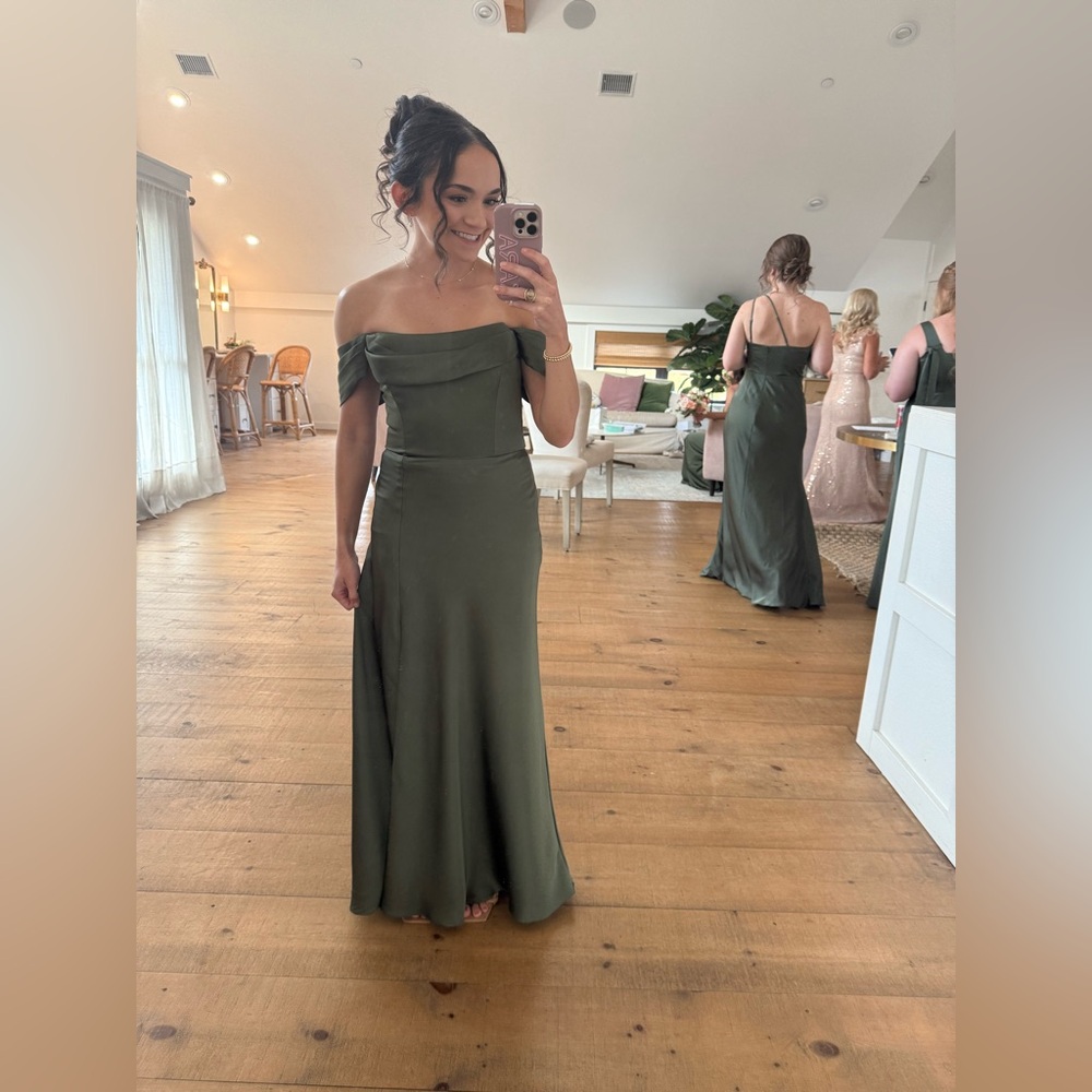 Mia Matte Satin Convertible Dress Olive - Picture 6 of 7